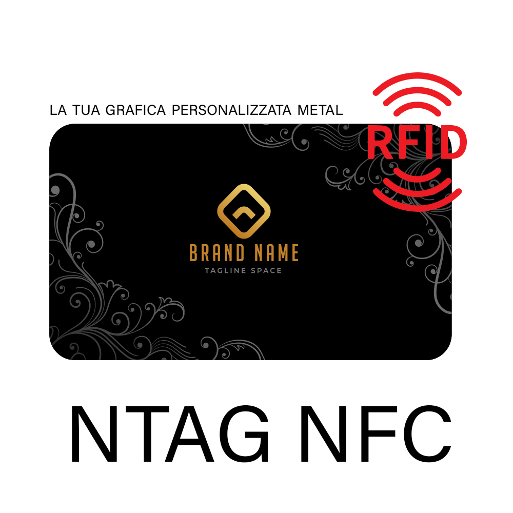 BIGLIETTI DA VISITA RFID NFC NTAG IN NERO OPACO METAL